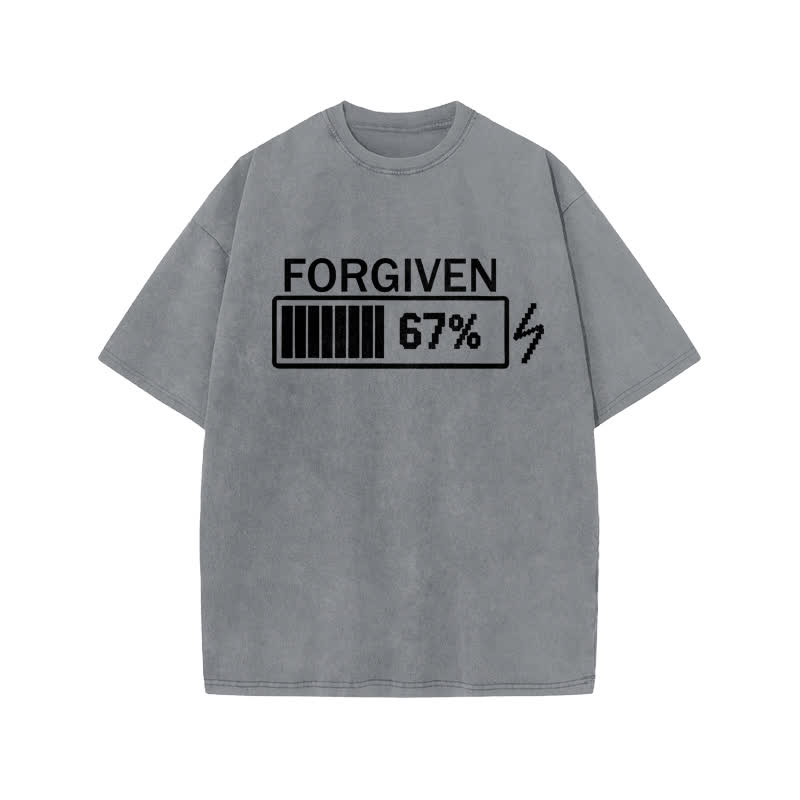Unisex 100% Cotton Forgiven Charging Progress Print Acid Washed T-shirt - Grey - US20-22(3XL) - image 4
