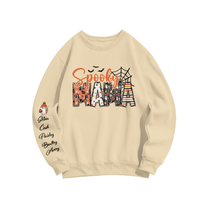 Unisex 100% Cotton Spooky Mama Halloween Print Sweatshirt - Apricot - US16-18(2XL) - image 3