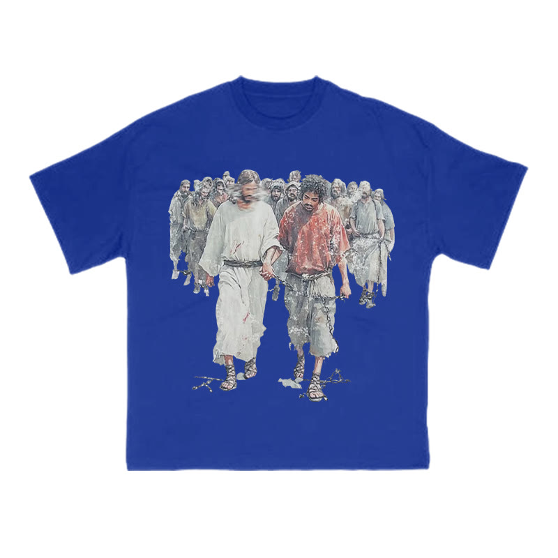 Unisex 100% Cotton Bear The Yoke Together, Suffer Together Print T-shirt - Blue - US16-18(2XL) - image 7