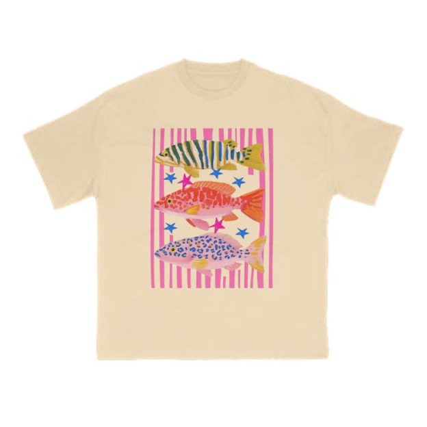 Playful Tropical Fish Graphic Crew Neck T Shirt - Apricot - US16-18(2XL) - image 9
