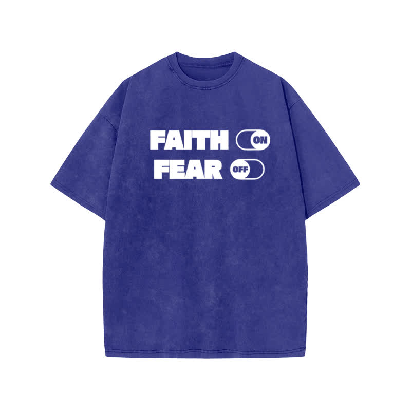 Unisex 100% Cotton Faith Switch Print Acid Washed T-shirt - Blue - US20-22(3XL) - image 8