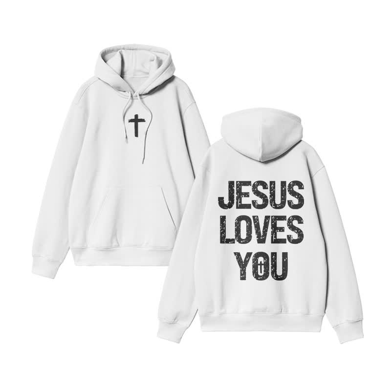 Unisex 100% Cotton Jesus Loves You Print Hoodie - White - US16-18(2XL) - image 4