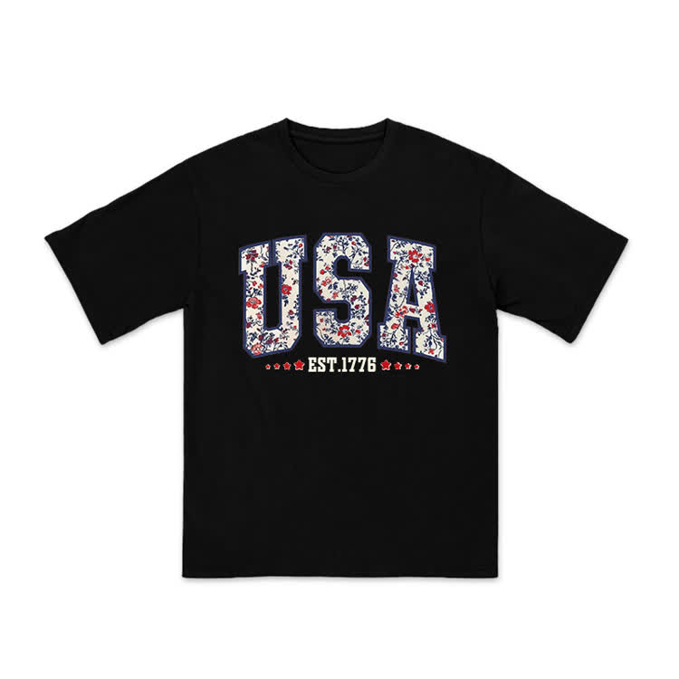 Boho Floral USA 1776 Print T-shirt - Black - US20-22(3XL) - image 3