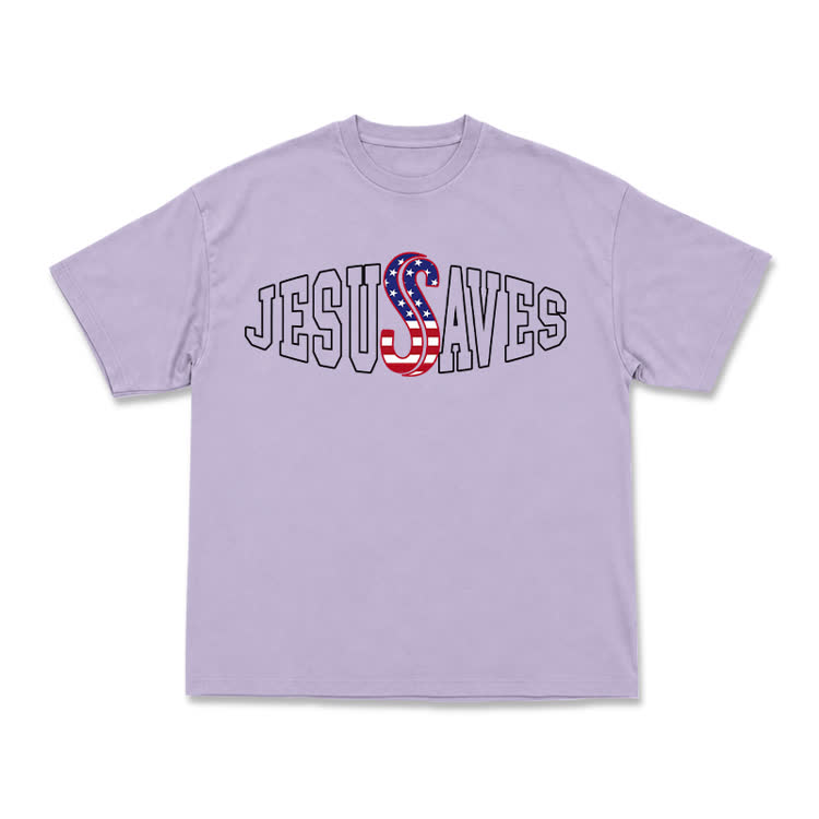 Classic Jesus Saves Flag Print T-Shirt - Purple - US16-18(2XL) - image 14
