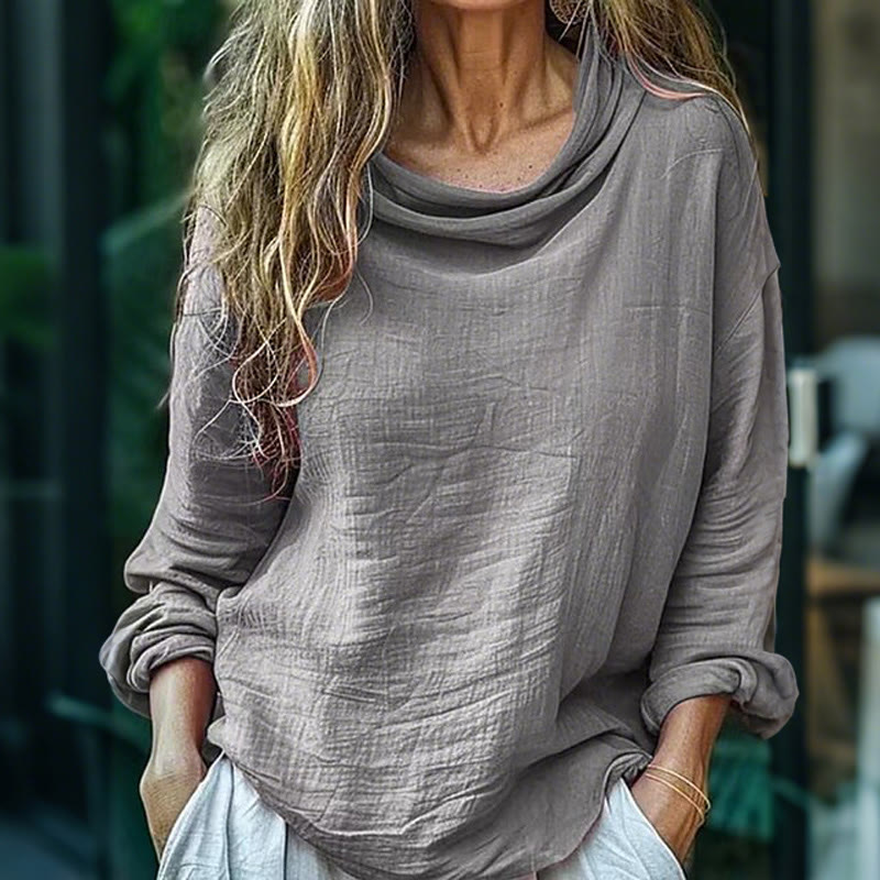 Women's Casual Loose Solid Color Pile Collar Long Sleeve Top - Grey - 3XL - image 5
