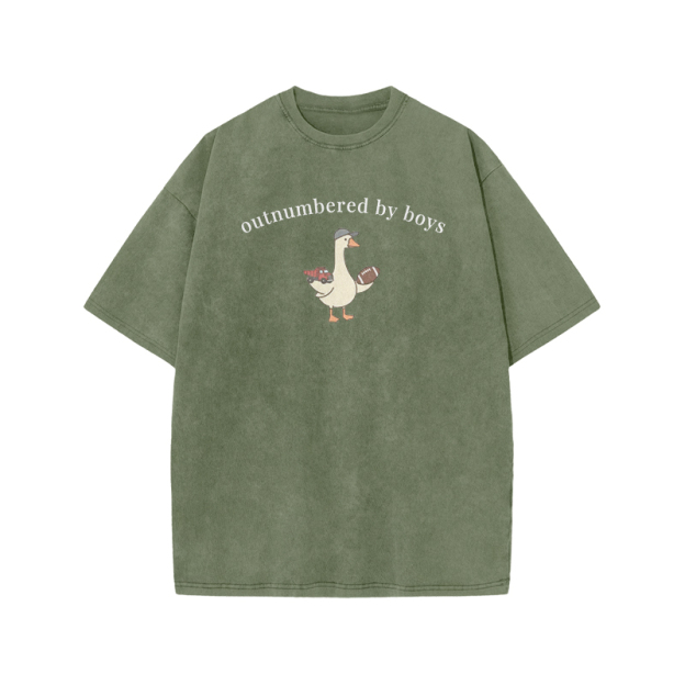 Outnumbered By Boys Print Acid Washed T-shirt - Army Green - US20-22(3XL) - image 5