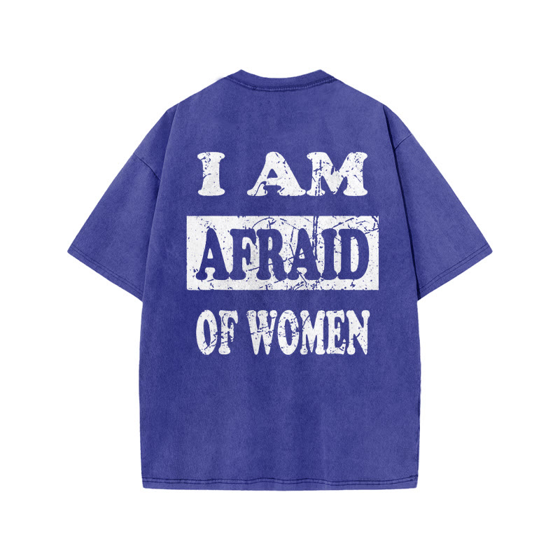 100% Cotton I'm Afraid Of Women Gym Print Acid Washed T-shirt - Blue - US20-22(3XL) - image 7