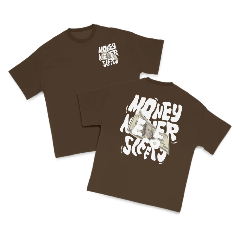 Money Never Sleeps Print T-shirt - Coffee - US16-18(2XL) - image 6