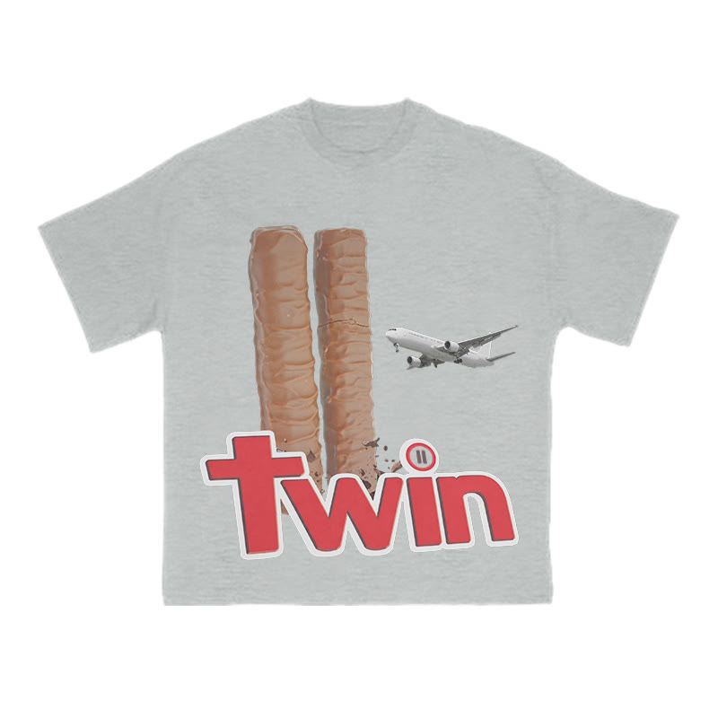 The Plane Crashing Into The Chocolate Bars Print T-shirt - Grey - US16-18(2XL) - image 3