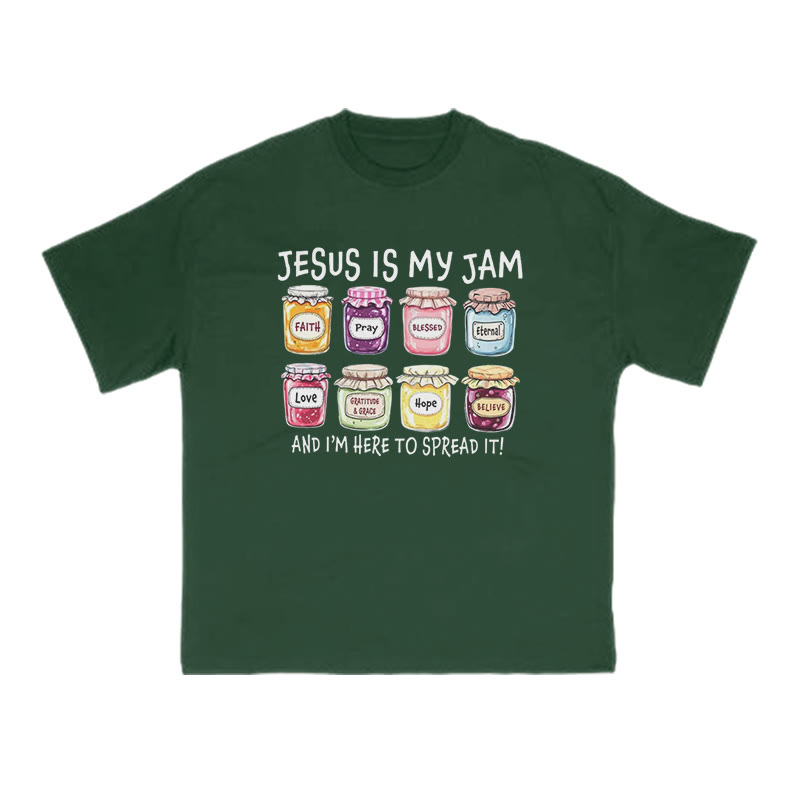 Unisex 100% Cotton Jesus Is My Jam Print T-shirt - Dark Green - US16-18(2XL) - image 10