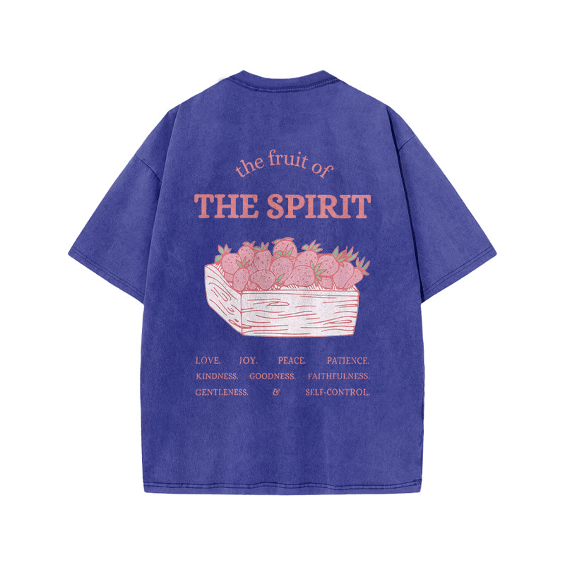 100% Cotton Vintage The Fruit Of The Spirit Print Acid Washed Unisex T-shirt - Blue - 3XL - image 9