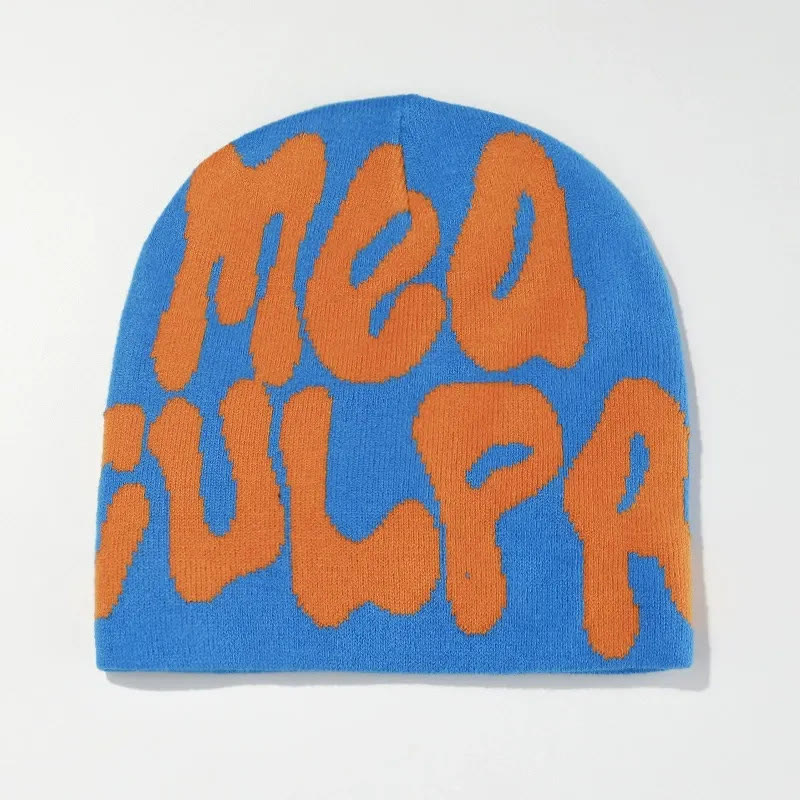 Mea Culpa Pattern Knit Hat - Blue Orange - one size - image 11