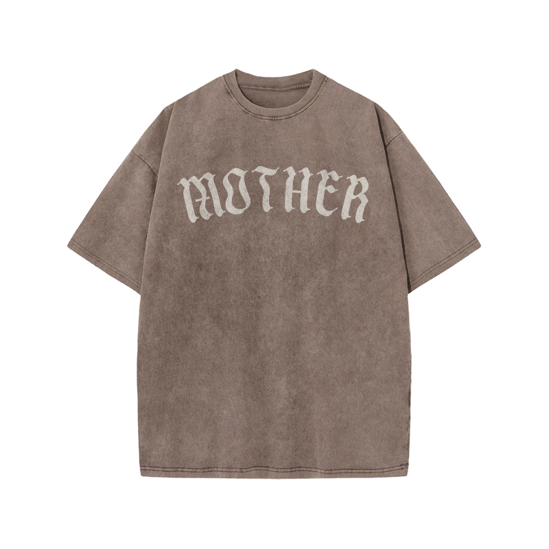 Mother Print Acid Washed T-shirt - Coffee - US20-22(3XL) - image 4