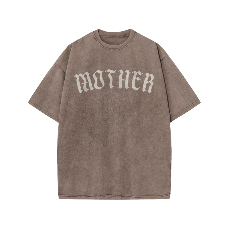 Mother Print Acid Washed T-shirt - Coffee - US20-22(3XL) - image 4