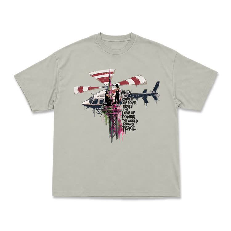 Power of Love Slogan Graffiti Print Streetwear T-Shirt - Warm Grey - US16-18(2XL) - image 15