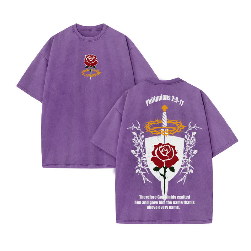 Unisex 100% Cotton Philippians 2:9-11 Print Acid Washed T-shirt - Purple - US20-22(3XL) - image 9