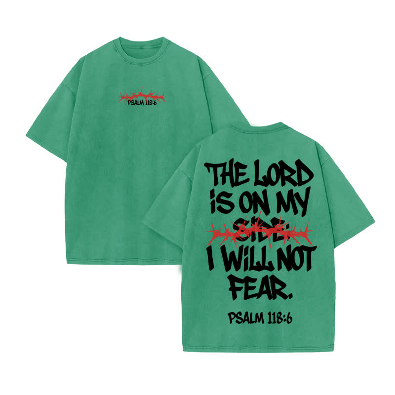 Unisex 100% Cotton Lord Is On My Side Print Acid Washed T-shirt - Green - US20-22(3XL) - image 7