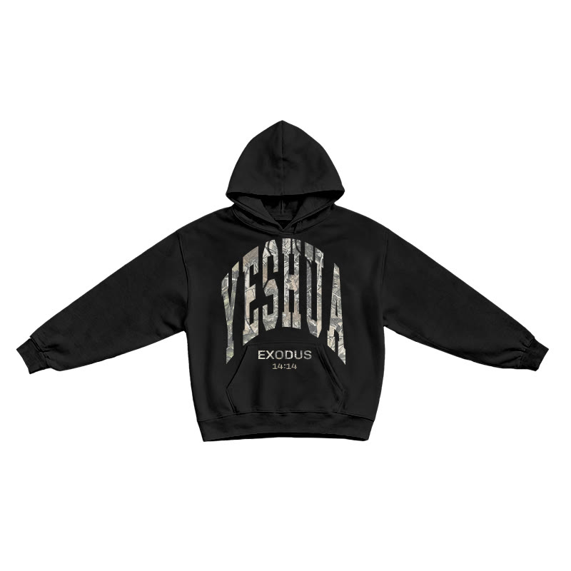 Dead Leaves Camouflage Yahweh Exodus 14:14 Print Causal Hoodie - Black - US16-18(2XL) - image 3