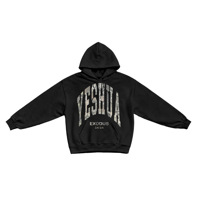 Dead Leaves Camouflage Yahweh Exodus 14:14 Print Causal Hoodie - Black - US16-18(2XL) - image 3
