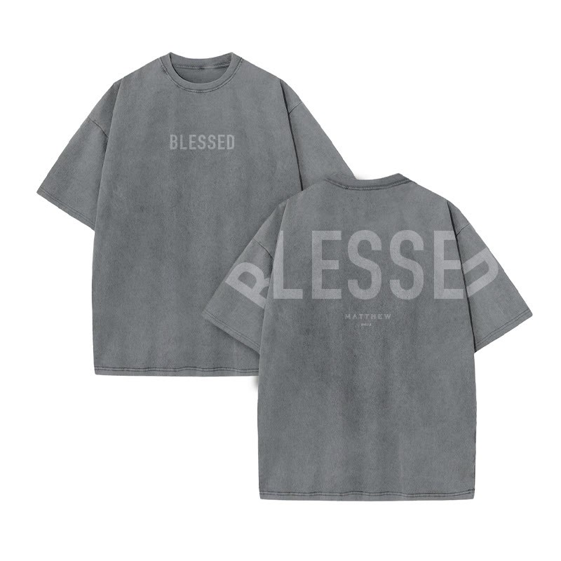 Blessed Matthew 5:3-12 Print Acid Washed T-shirt - Grey - US20-22(3XL) - image 5