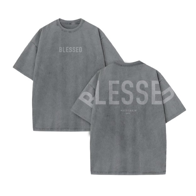 Blessed Matthew 5:3-12 Print Acid Washed T-shirt - Grey - US20-22(3XL) - image 5