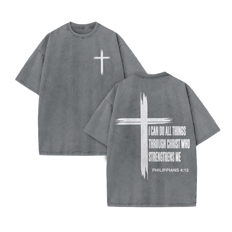 Unisex 100% Cotton Philippians 4:13 Print Acid Washed T-shirt - Grey - US20-22(3XL) - image 4
