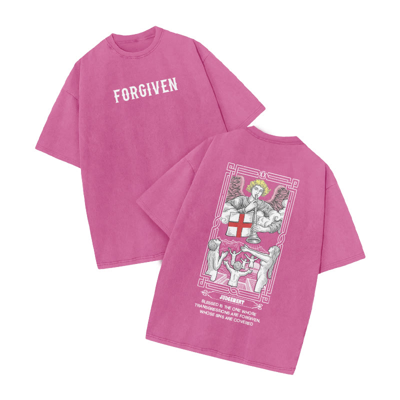 Tarot Judgement Forgiven Print Acid Washed T-shirt - Pink - US20-22(3XL) - image 7