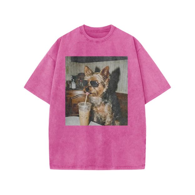 Vintage Dog Coffee Graphic Print Acid Washed T-shirt - Pink - US20-22(3XL) - image 9