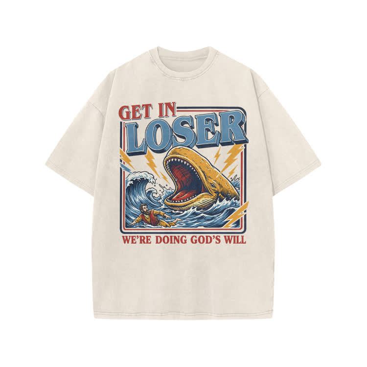 Street Retro Get In Loser Graphic Print Acid Washed T-shirt - Beige - US20-22(3XL) - image 7