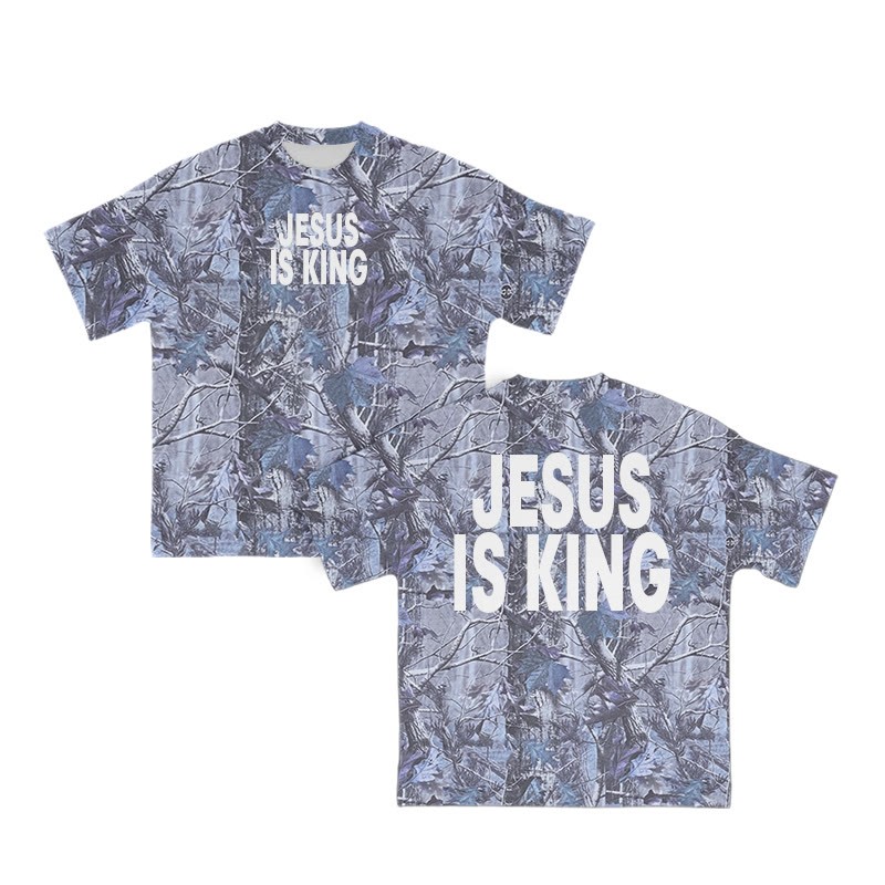 Unisex Jesus Is King Dead Leaves Camouflage Print Short-sleeved T-shirt