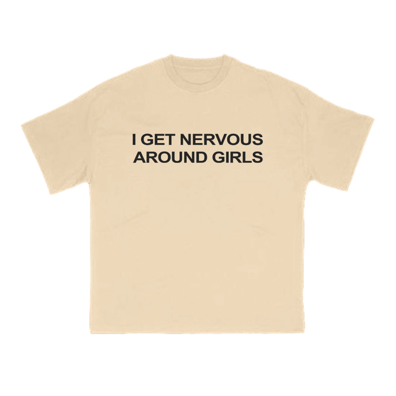 I GET NERVOUSAROUND GIRLS Print T-shirt - Apricot - US16-18(2XL) - image 5