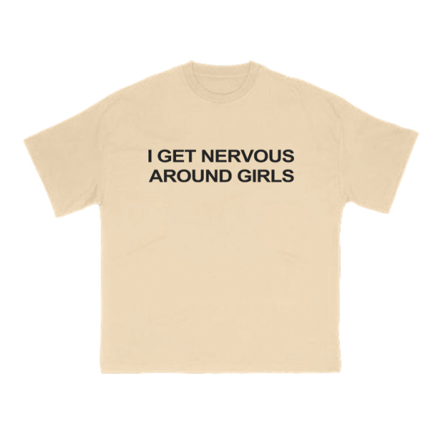 I GET NERVOUSAROUND GIRLS Print T-shirt - Apricot - US16-18(2XL) - image 5