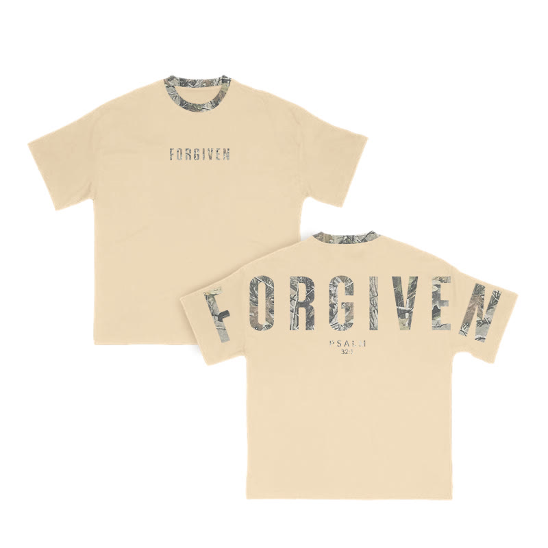 Forgiven Psalm 32:1 Dead Leaves Camouflage Print T-shirt - Apricot - 8XL - image 9
