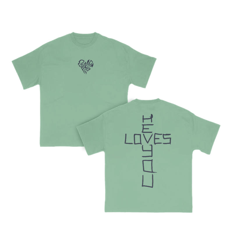 Unisex He Loves You Print T-shirt - Light Green - US16-18(2XL) - image 10