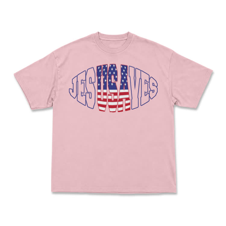 Patriotic Star Stripe Print T-Shirt - Pink - US16-18(2XL) - image 3