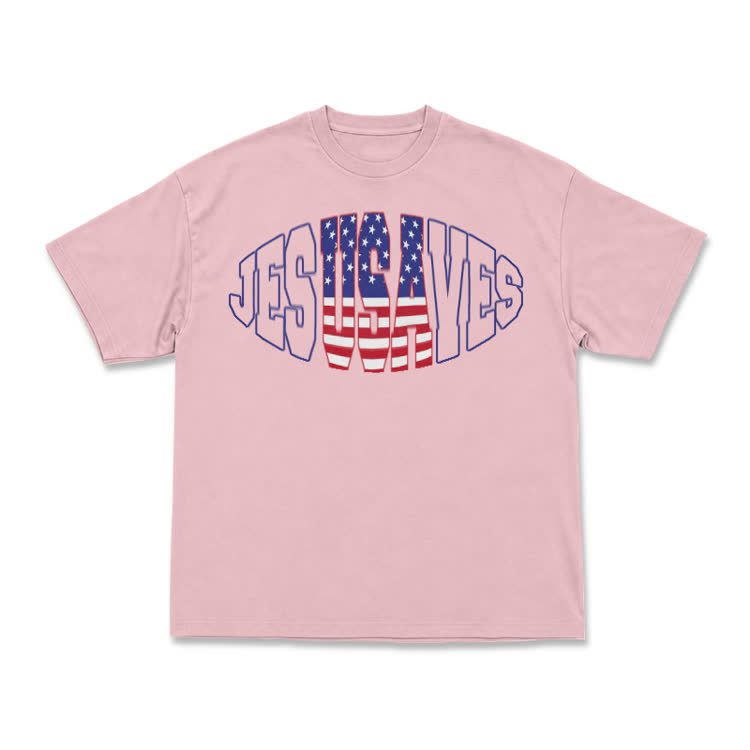 Patriotic Star Stripe Print T-Shirt - Pink - US16-18(2XL) - image 3