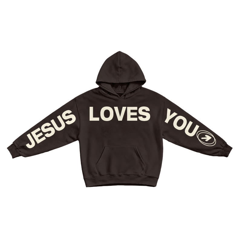 Jesus Loves You Creative Print Hoodie - Coffee - US16-18(2XL) - image 5