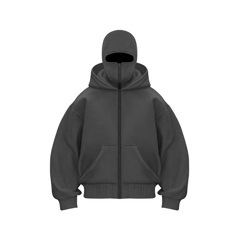 Unisex Solid Color Zipper Double Layer Hat Hoodie - image 9