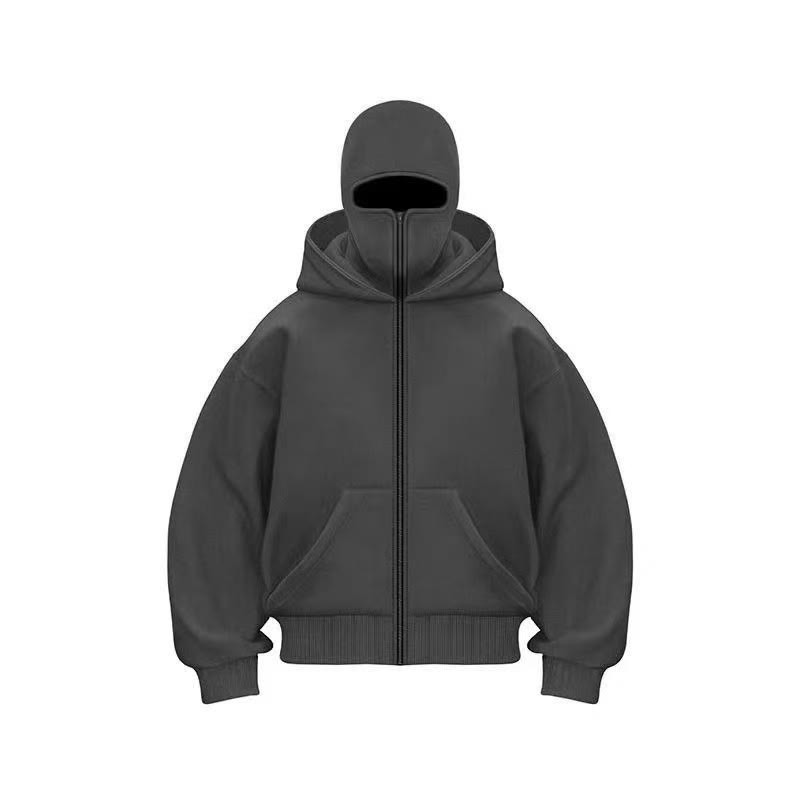 Unisex Solid Color Zipper Double Layer Hat Hoodie - image 9