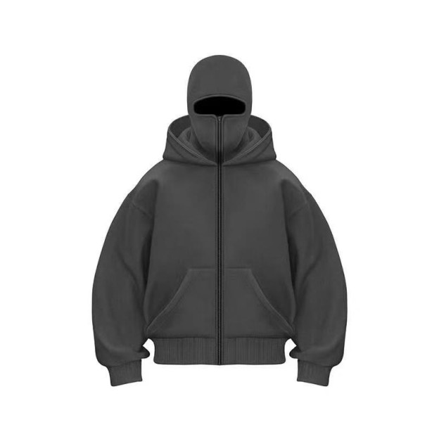 Unisex Solid Color Zipper Double Layer Hat Hoodie - image 9
