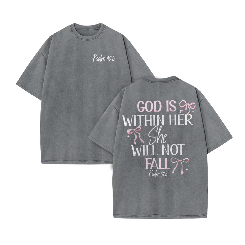 Unisex 100% Cotton Godd Is Within Her She Will Not Fall Print Acid Washed T-shirt - Grey - US20-22(3XL) - image 6