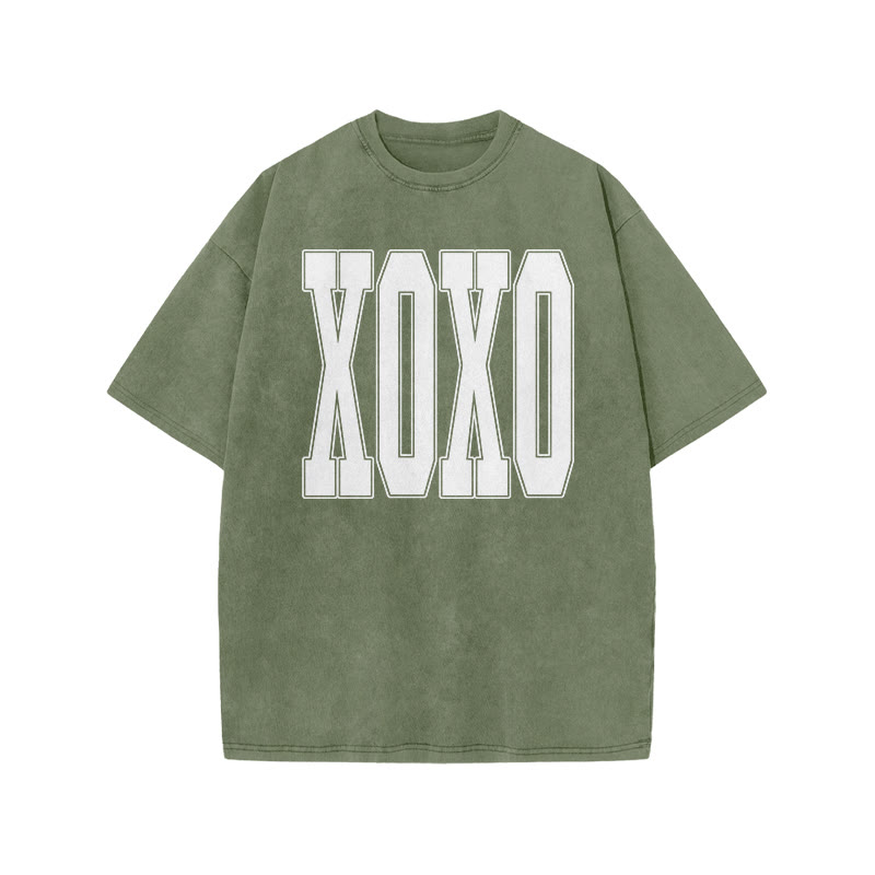 Xoxo Valentine's Day Print Acid Washed T-shirt - Army Green - US20-22(3XL) - image 9