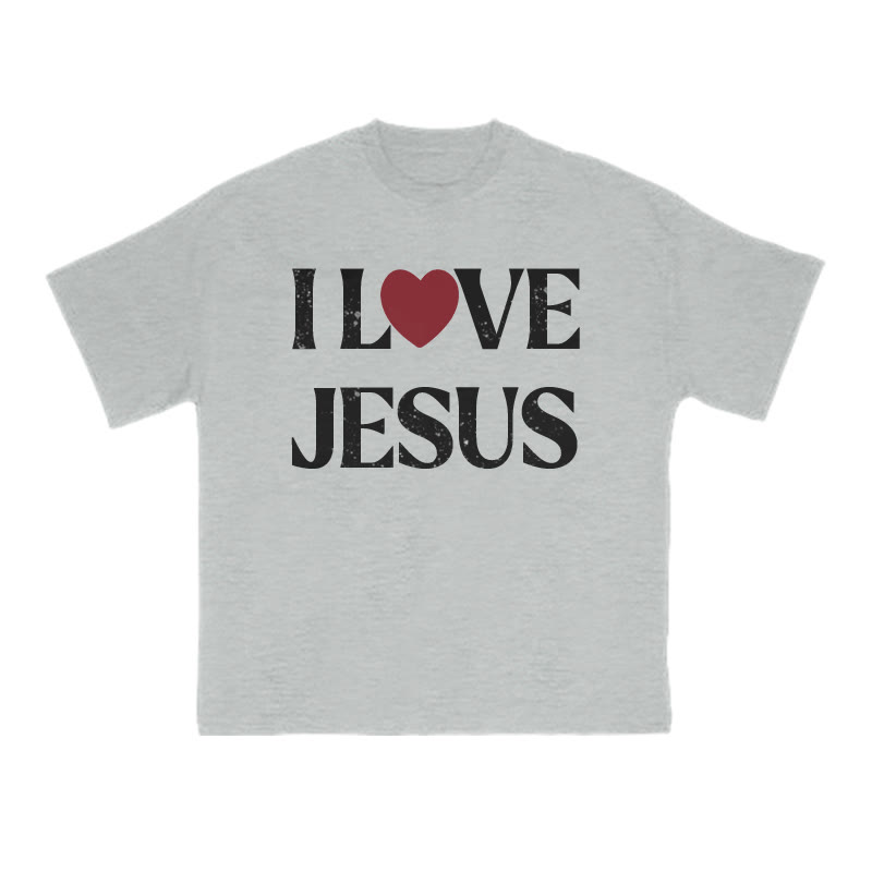 I Love Jesus Distressed Print Valentine's Day T-shirt - Grey - US16-18(2XL) - image 5