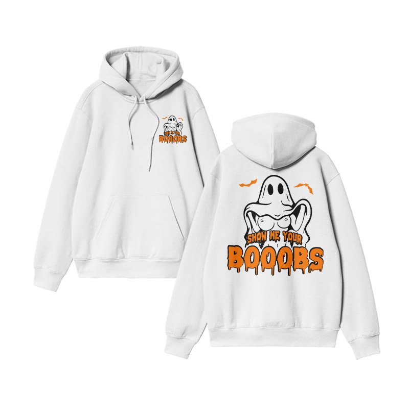 Unisex Show Me Your Booobs Funny Halloween Print Hoodie - White - US16-18(2XL) - image 3
