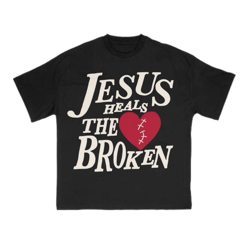 Unisex Jesus Heals The Broken Print T-shirt - Black - US16-18(2XL) - image 3