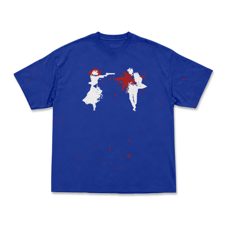 Dark Narrative Blood Splash Silhouette Graphic Print T-Shirt - Blue - 8XL - image 4