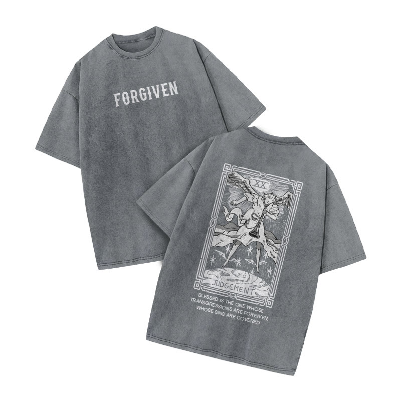 Forgiven Tarot Judgement Print Acid Washed T-shirt - Grey - US20-22(3XL) - image 3