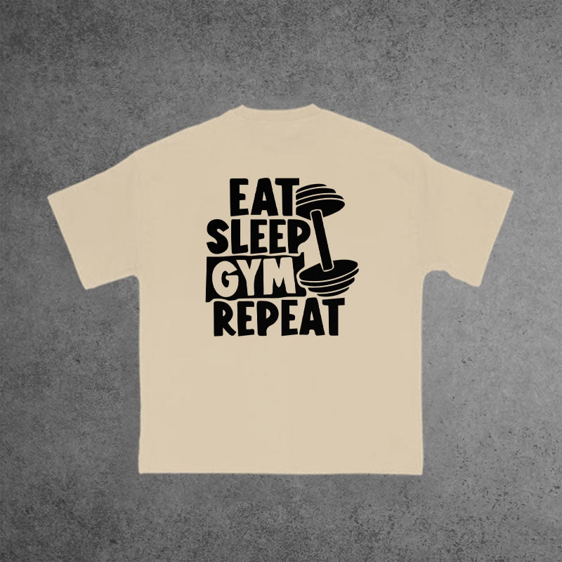 Gym 100% Cotton EAT SLEEP GYM REPEAT Print T-shirt - Apricot - US16-18(2XL) - image 6