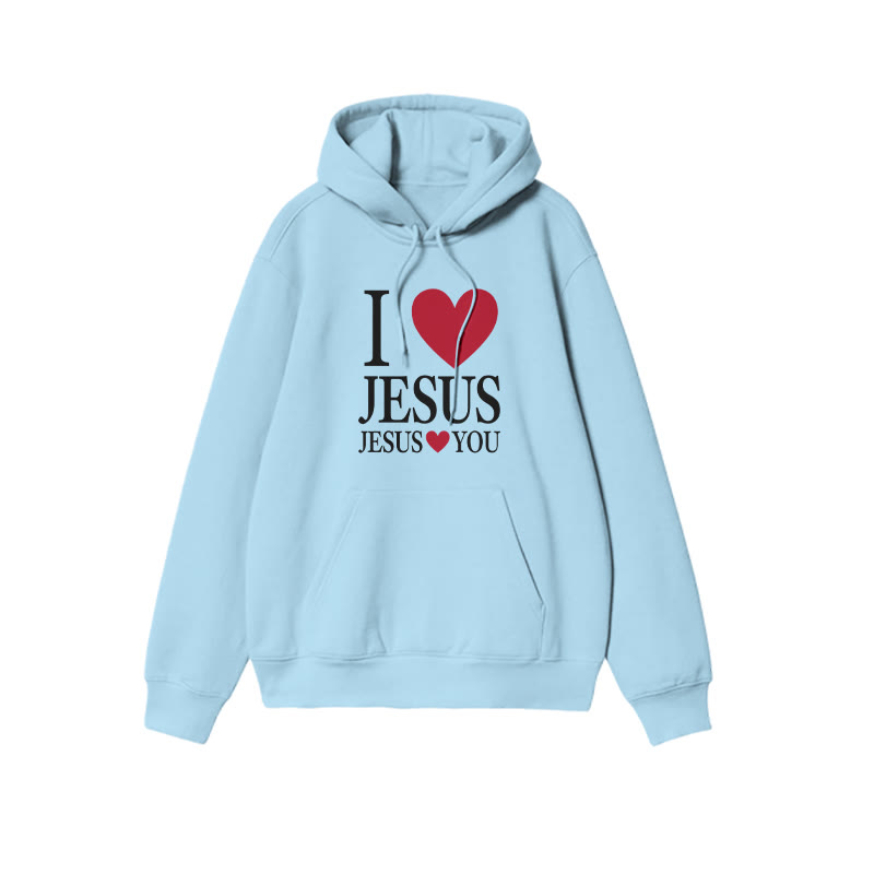 Unisex 100% Cotton I Love Jesus Jesus Loves You Print Hoodie