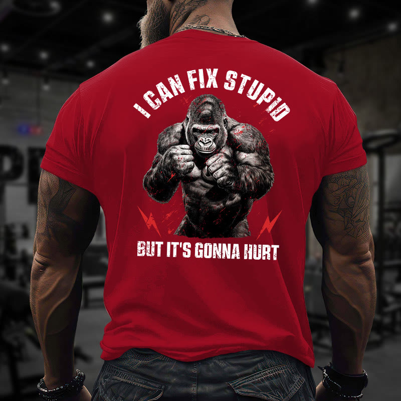 Gym 100% Cotton I Can Fix Stupid Print T-shirt - Red - US16-18(2XL) - image 7